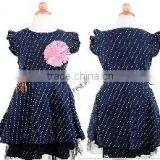 New 2014 Fashion Kids Child Short Sleeve Dots Flower Ball Gown Baby Girls Princess Dress With Belt Dark Blue 2-10 Years 20183 thumbnail-1