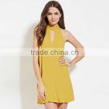 Women's Summer Lace-up Back Chiffon A-line Sleeveless Yellow Green Dress thumbnail-1