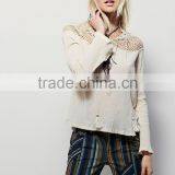 2016 Guangzhou Shandao Manufacturer New Fancy Women Autumn Long Sleeve Net Shoulder White Cotton Plain Blouse Designs thumbnail-2