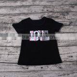 2016 Yawoo Fancy Black Short Sleeve Soccer Embroidery Patterns and Letters Latest Design Girls Top thumbnail-2