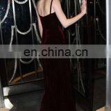 Women Dresses Spaghetti Strap Burgundy Velvet Modern Vintage Sexy Maxi Prom Party Dresses thumbnail-3