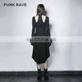 Punk Rave PQ-203 Gothic Black High Low Longsleeve Dress With Halterneck thumbnail-4