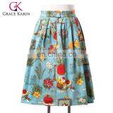 Grace Karin Women Pleated Big Size Vintage Skirt Pinup 50S 60S Cotton Floral Print Skirt CL6294-6 thumbnail-1