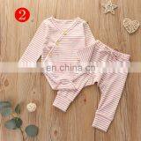 Autumn Winter Baby Cotton 2pcs Outfit Newborn Toddler Boy Girl Rompers + Pants Clothes Set Long Sleeve Striped Solid Clothing thumbnail-5