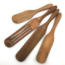 Natural Teak Kitchen Wooden Spurtle Utensil Set Heat Resistant Non Stick Wood Cookware With Hanging Hole, Slotted Spatula Sets thumbnail-3