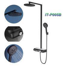 NEW IT-P005 Luxury Black Rain Shower Sets With Bracket Chrome Colour 3 Functions Foshan Factory thumbnail-1