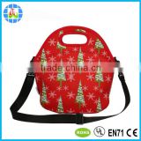 Christmas design neoprene food container with adjustable detachable strap