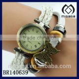 white pu leather strap watch bracelet with butterfly charm