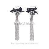 Fashion Jewelry Black Color Silver Chain Long Tassel Drop Earrings For Women With Pearl thumbnail-1