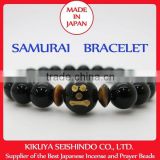 Mori Motonari, samurai bracelet, black onyx 10 mmn wit Green Aventurine and red tiger-eye beads, japanese beads bracelet