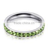 316L Stainless Steel Peridot Green Cubic Zirconia CZ Eternity Wedding 4MM Band Ring thumbnail-2