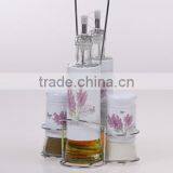 4pcs Glass Spice Jar+oil Bottle in a Metal Rack