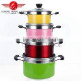 Hot Selling 4pcs Colorized Stainless Steel Soup Pot Kitchen Cookware With Glass Lid thumbnail-1