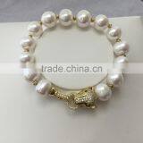 9-10mm AAA White Nearly Round Freshwater Pearl Bracelet thumbnail-2