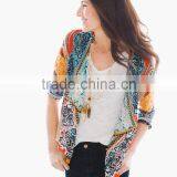 Women's 3/4 Sleeve Printed Front Bowknot Blouse Tops thumbnail-1