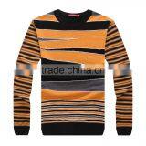 mens brand wool black yellow crew neck stripe wool sweater