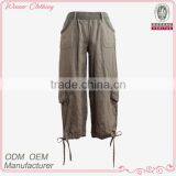 Wide Waist Band Big Pocket Loose Fitting Drawstring Embellished Linen Cargo Pants thumbnail-1