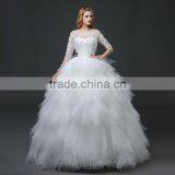MGOO New Designs 2017 Sheer Neck 3/4 Long Sleeves Women Wedding Dress Ball Gown Embroidery Floor Length Dress thumbnail-2