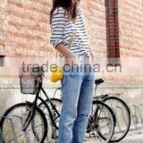 White Breton Striped Slouchy Oversized Tee T-shirt Long Top thumbnail-1