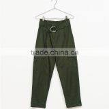 Green Twill Cargo Pants Womens Cropped Trousers With Belt and Buckle thumbnail-6