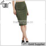 2017 OEM Ladies Fashion Midi Tube Khaki Skirt With Side Metal Detrails thumbnail-1
