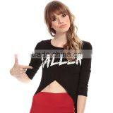 Women's Front Cross Swallow Tail 3/4 Sleeve Crop Top T-shirt Clothing thumbnail-4