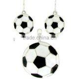 Metal and Enamel Soccer Ball Pendant and Earring Set