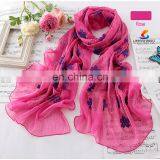 Lingshang New Arrival Silk Scarf Autumn and Winter Women's Scarf Solid Color Embroidery Design Chemical Fiber Long Scarf thumbnail-2