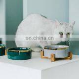 Pet Ceramic Bowl With Bamboo Fiber Frame Cat Dog Pet Food Feeder thumbnail-5