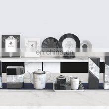 Black And White Ceramic Frame Dinner Plate Tea Set With Decoration Vase thumbnail-2