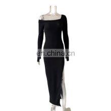 2021 AliExpress Europe and the United States new strapless split Slim slimming buttocks long-sleeved solid color dress