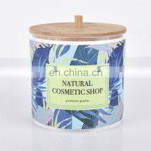 Plastic Cotton Ball Pad Swab Holder Transparent Cosmetic Organizer Storage Holders With Bamboo Lid thumbnail-2