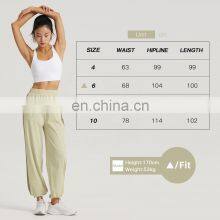 Contrasting Color High Waist Sports Loose Pants Pockets Custom Breathable Adjustable Drawstring Yoga Leggings thumbnail-5