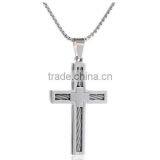 Wholesale Fashion Men's Stainless Steel Cable Inlay Cross Pendant Necklace thumbnail-1