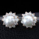 High Qulity Big Round Pearl WithZircon Gold Plated Stud Sterling-Silver-Jewelry Earrings Elegant Fashion Bijoux Jewelry thumbnail-4