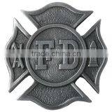Lead & Nickel Free!! Pewter Belt Buckle Displays An "FD" Fire Department Shield Metal Fridge Magnet thumbnail-1