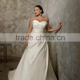 New Custom Made Ivory/White Satin Taffeta Pleat Embroidery Beading A-Line Plus Size Wedding Dress