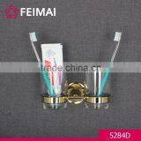 Simple Design Brass Gold Finished Double Tooth Brush Glass Holder thumbnail-2