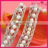 new arrival crystal rhinestone and pearl beads trim wholesale stainless steel chain for dress WRC-200
