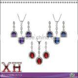 Brightly Dangle Necklace Earrings Oval Zircon Jewelry Set Silver Zircon Sets thumbnail-1