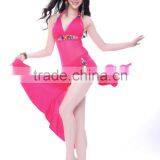 Breathable Comfort Milk Silk Belly Dance Practice Costumes With Jewelry Blue Color