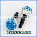 Wholesale Latest Blue&White 3.5mm Crystal Dust Plug Cell Mobile Phone Dustproof Ear Cap Jack Plug For Iphone MDP-P1007