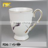 Drinkware gold rim white ceramic mug low price, embossed mug, dragonfly mug