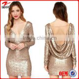 2016 New Fashion Evening Dresses Wholesale, new deep V neck sequin evening dresses with self-cultivation exposed backpack hip