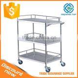 Hospital Stainless Steel Treatment Trolley with Three Shelves