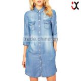 lapel roll sleeve button down dress fashion dress 2015 jeans dress JXQ1240