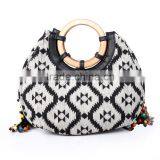 Ethnic Style Wood Bead Strap Multi-color Stripes Cloth Tote Shoulder Bag Handbag Quality Choice thumbnail-3