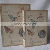 Antique Wooden Book Box With Linen Printing Covered thumbnail-3
