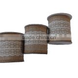 3''*3Y natural burlap ribbon with lace on spool