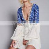 Sexy Boho Machine Embroidery Deep V-neckline Long Sleeve Rayon Mini Dress Designs Names Of Ladies Dresses 2016 HSD5779 thumbnail-4